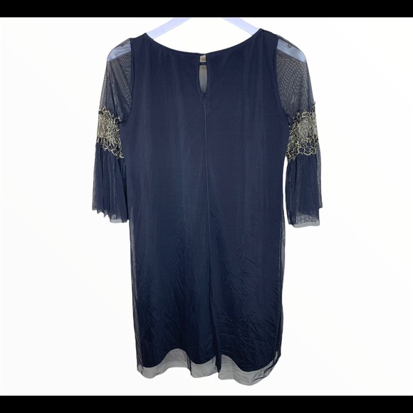 PATRIZIA PEPE SERA Chiffon Dress With Gold Scroll & Back Keyhole Black Sz Medium - Picture 9 of 9